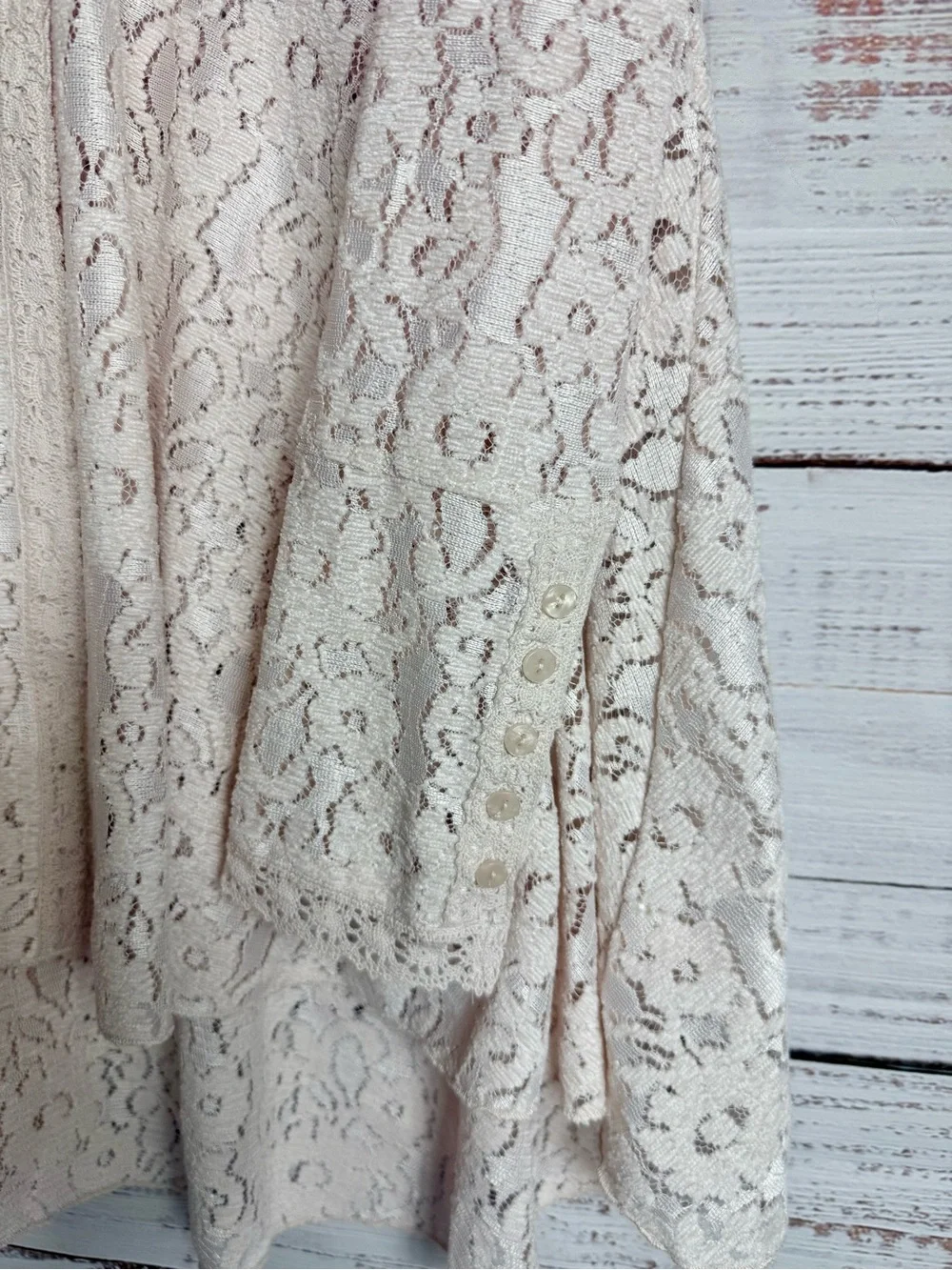 Free People Heather Lace Button-Up Champagne Dream Long Sleeve Top